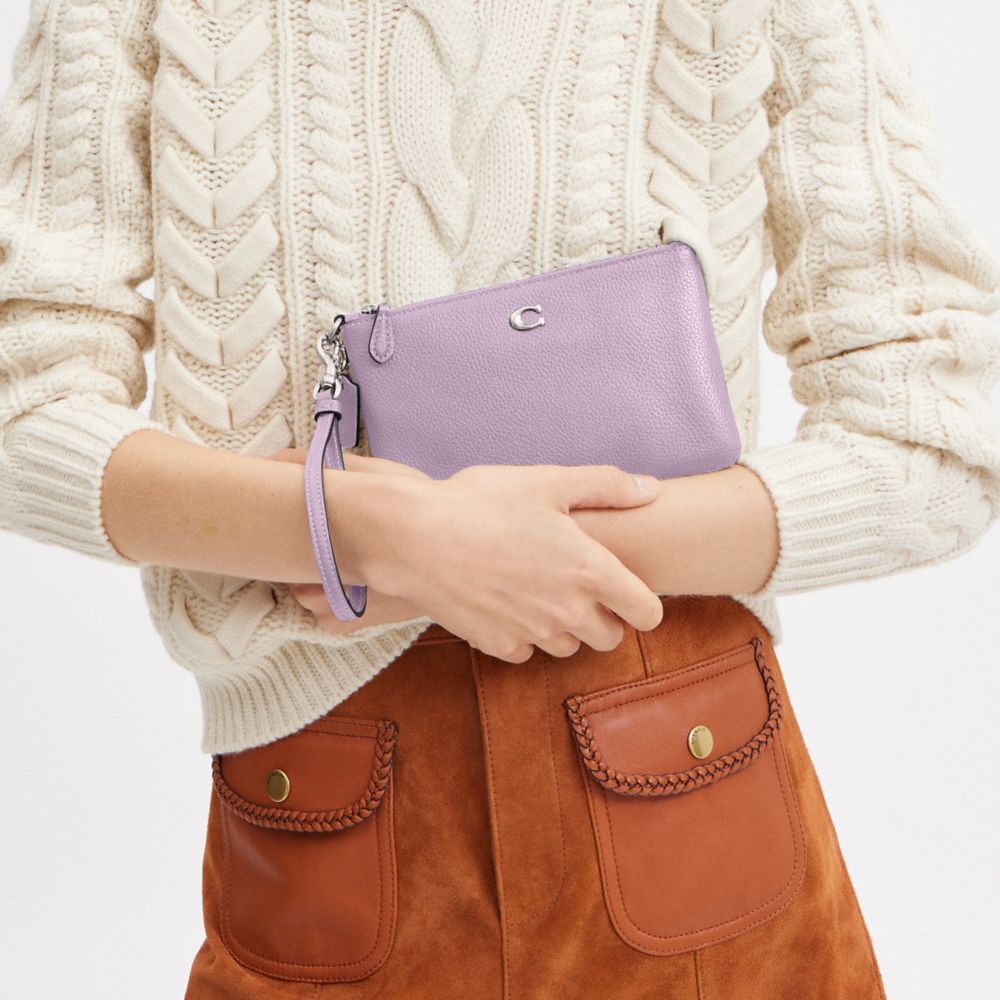 Coach Small Wristlet Polished Pebble Leather/Silver/Soft Purple | COH865622
