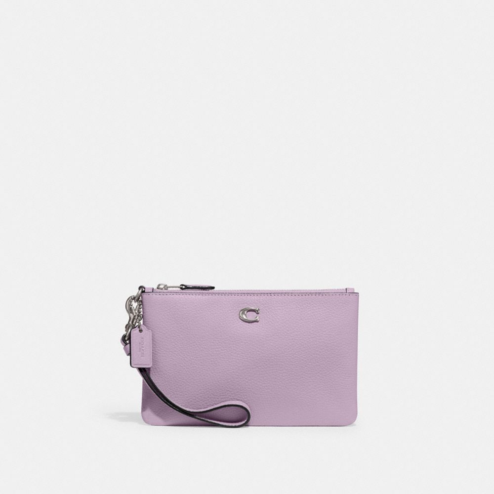 Coach Small Wristlet Polished Pebble Leather/Silver/Soft Purple | COH865622