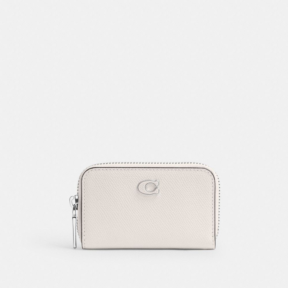 Coach Small Zip Around Card Case Crossgrain Leather/Chalk | COH866738