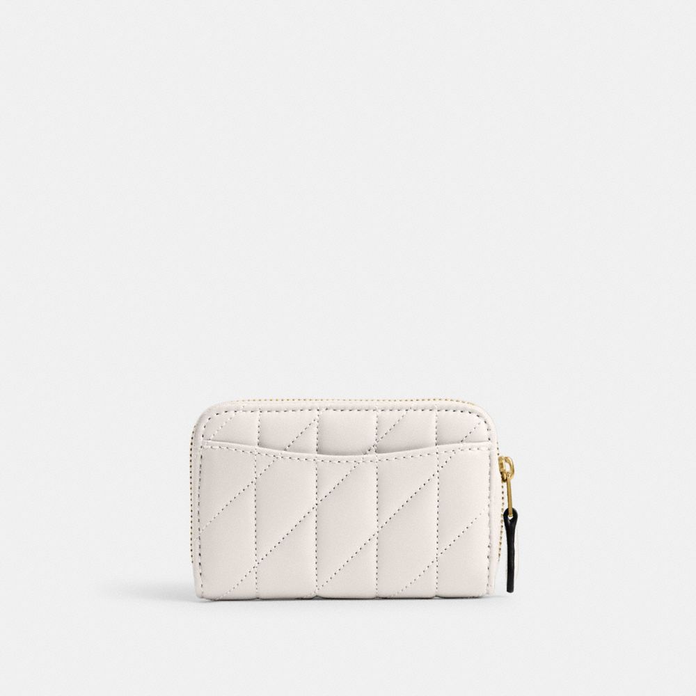 Coach Small Zip Around Card Case With Pillow Quilting Nappa Leather/Brass/Chalk | COH865701