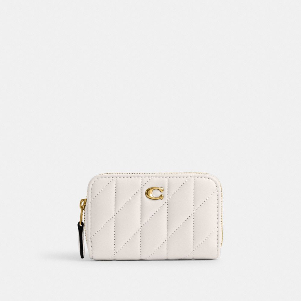 Coach Small Zip Around Card Case With Pillow Quilting Nappa Leather/Brass/Chalk | COH865701