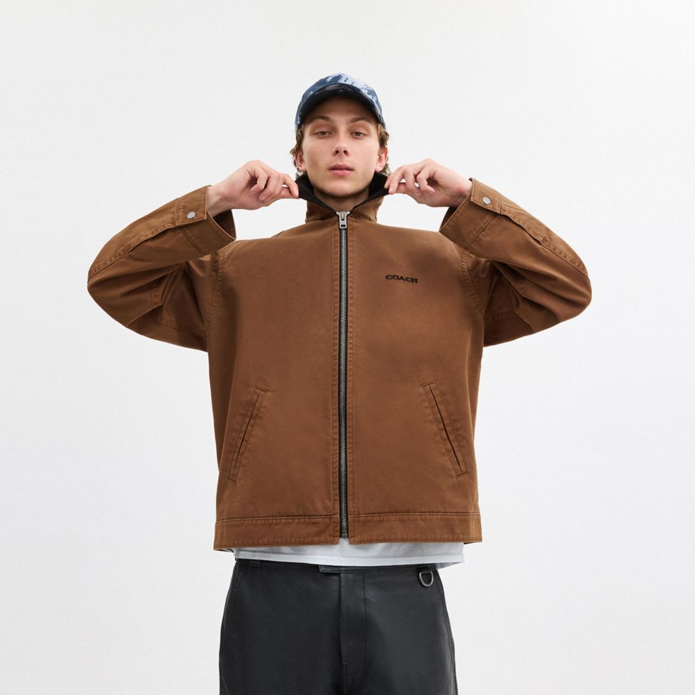 Coach Solid Lightweight Jacket In Regenerative Cotton Brown | COH866878