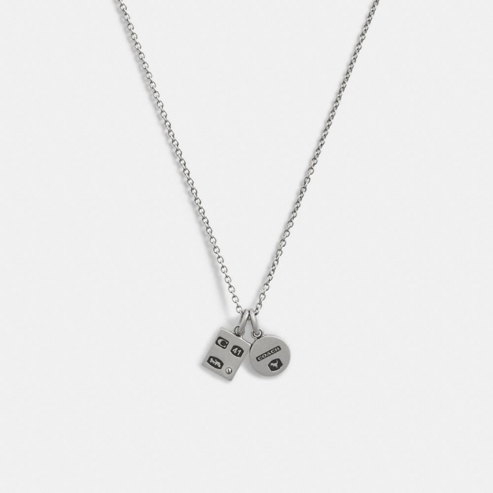 Coach Sterling Silver Double Charm Long Pendant Necklace Silver | COH867012