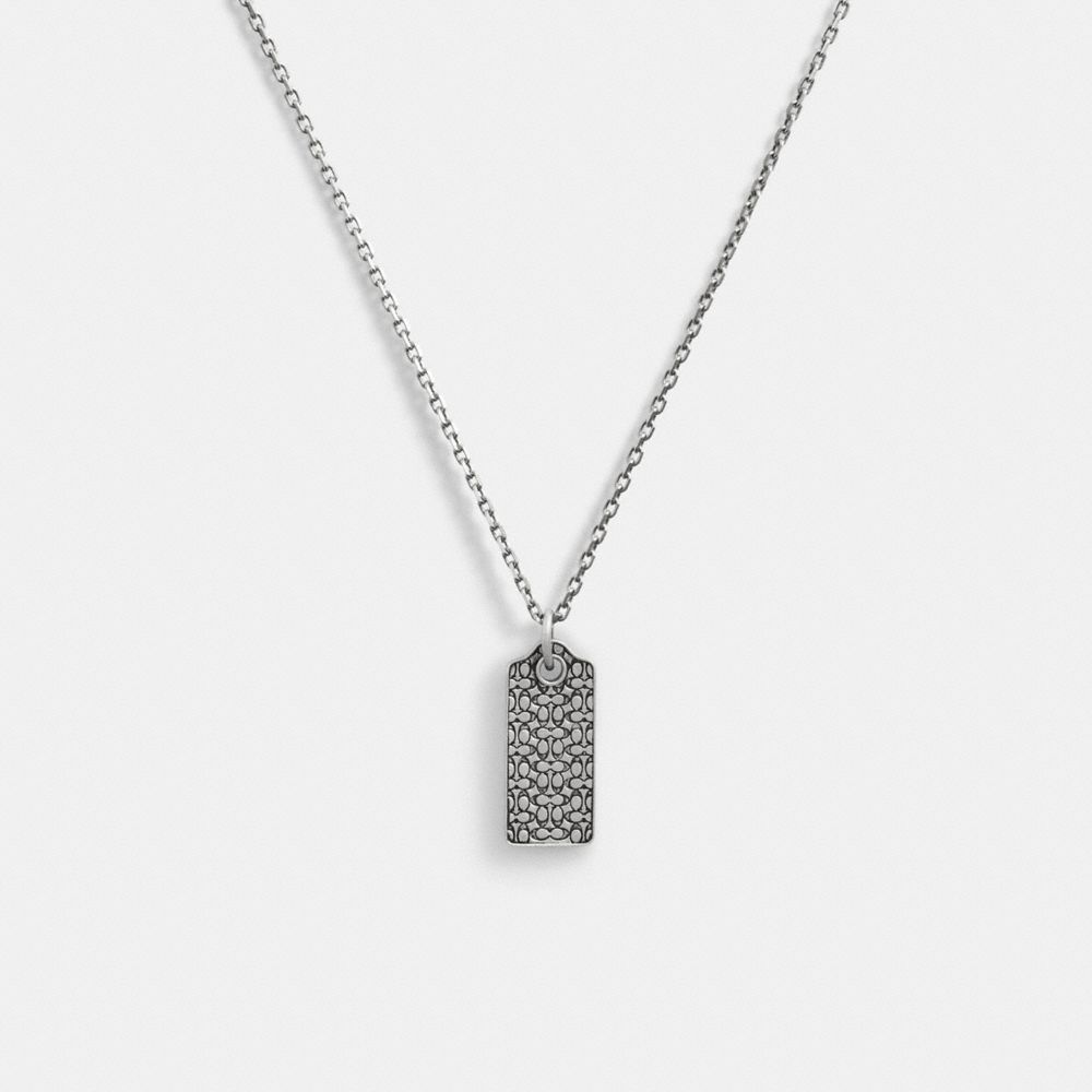 Coach Sterling Silver Quilted Hangtag Long Pendant Necklace Silver | COH867029