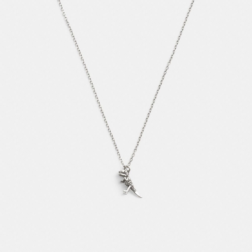 Coach Sterling Silver Skeletal Rexy Pendant Necklace Silver | COH867016