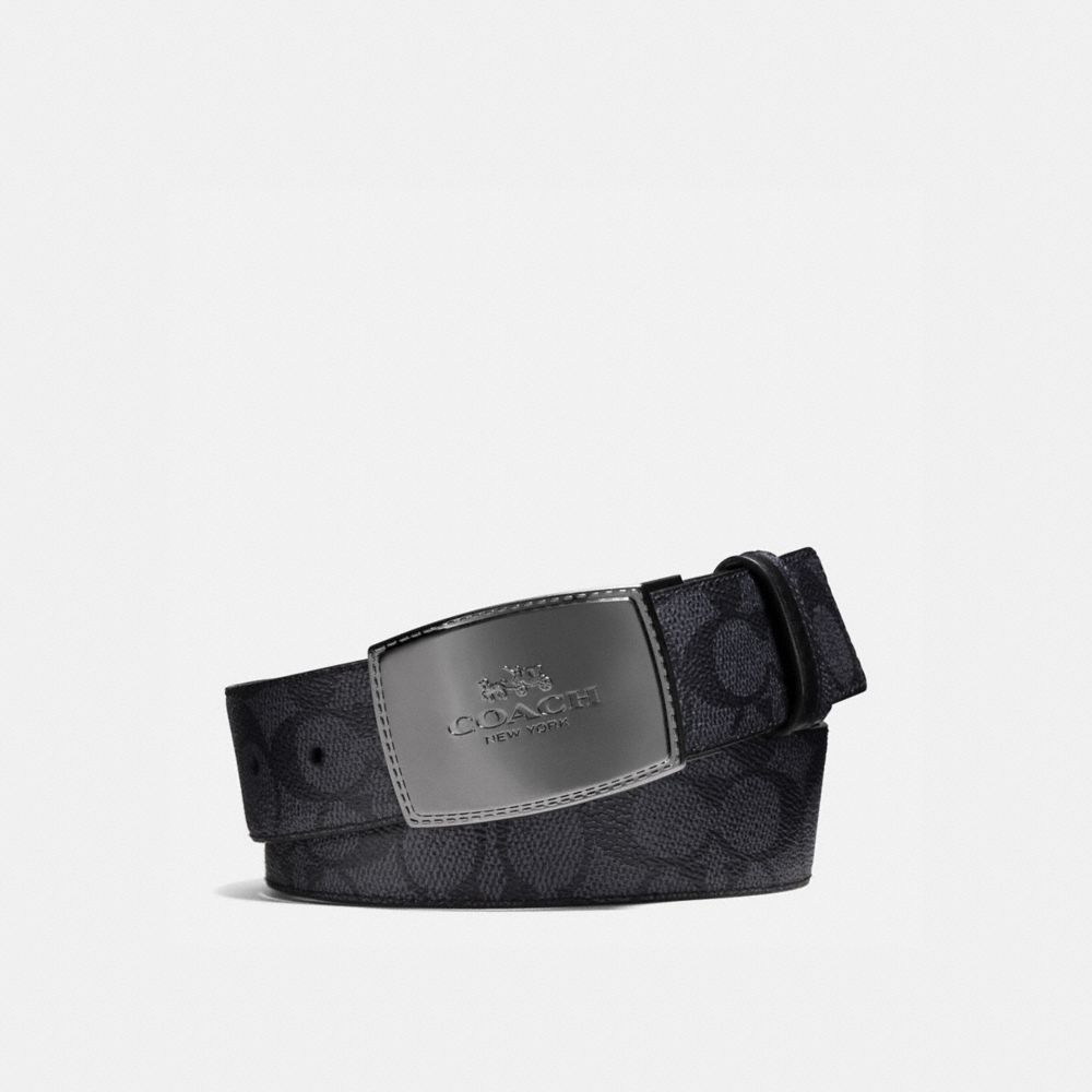 Coach Stitched Plaque Buckle Cut To Size Reversible Belt, 38 Mm Charcoal/Black | COH866996
