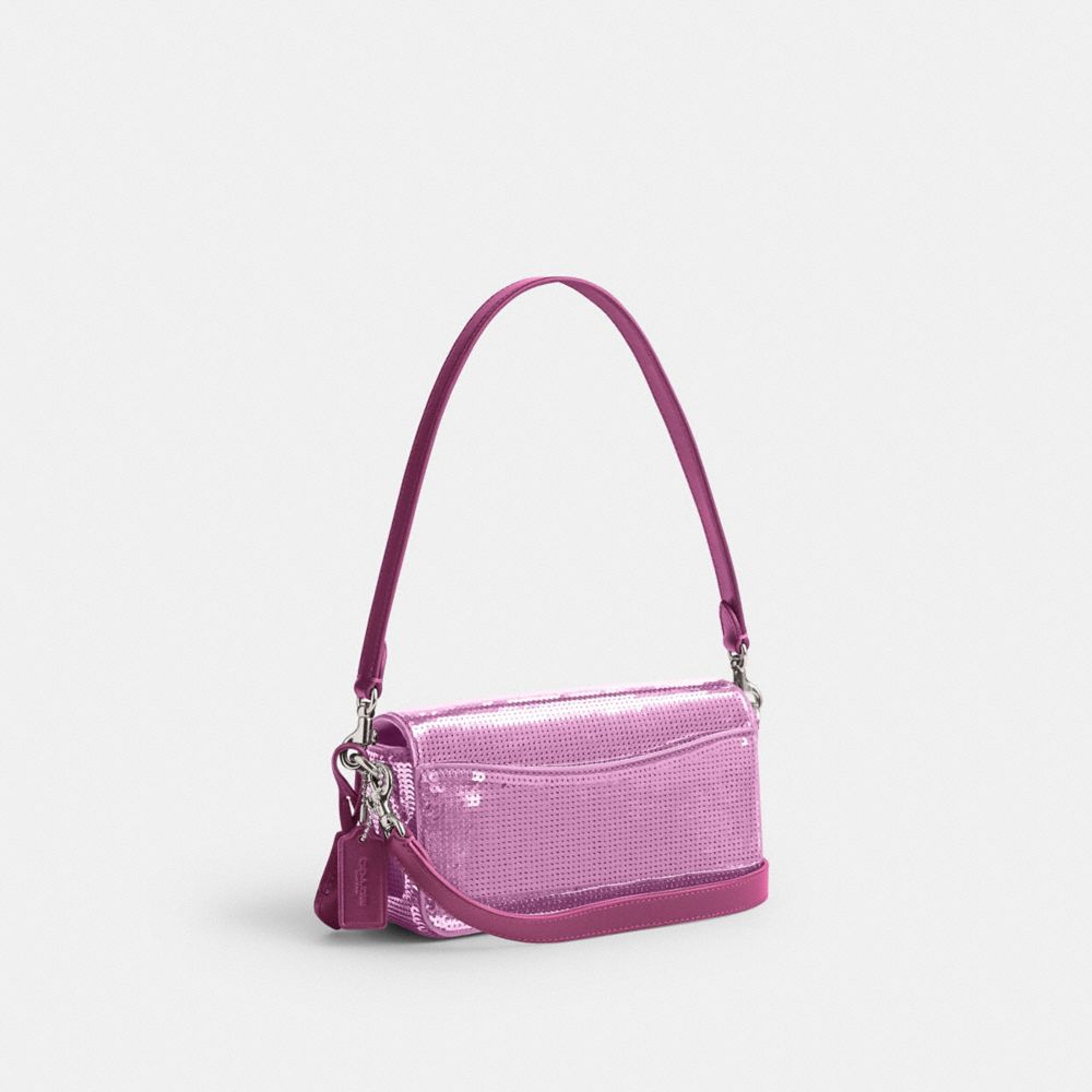 Coach Studio Baguette Bag With Sequins Calf Leather/Silver/Dark Magenta | COH865274