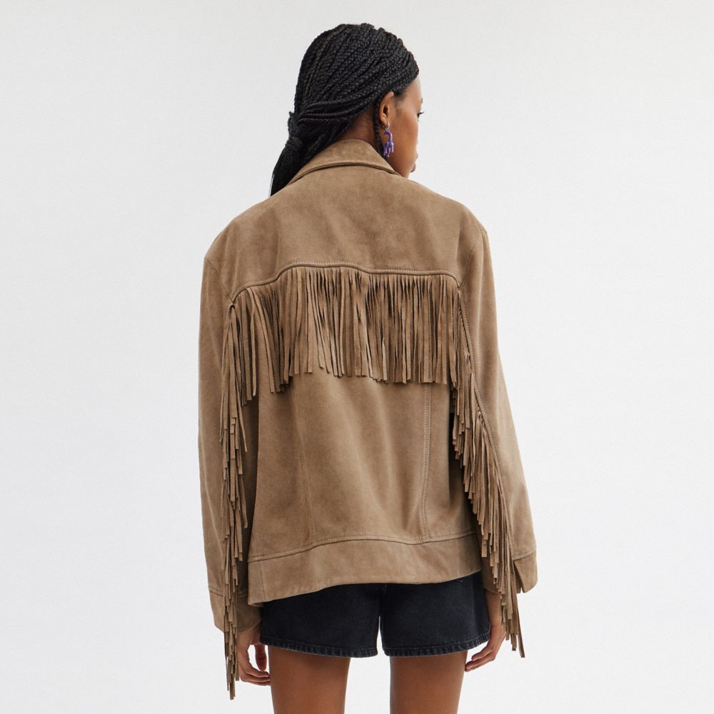 Coach Suede Fringe Jacket Dark Beige | COH865936