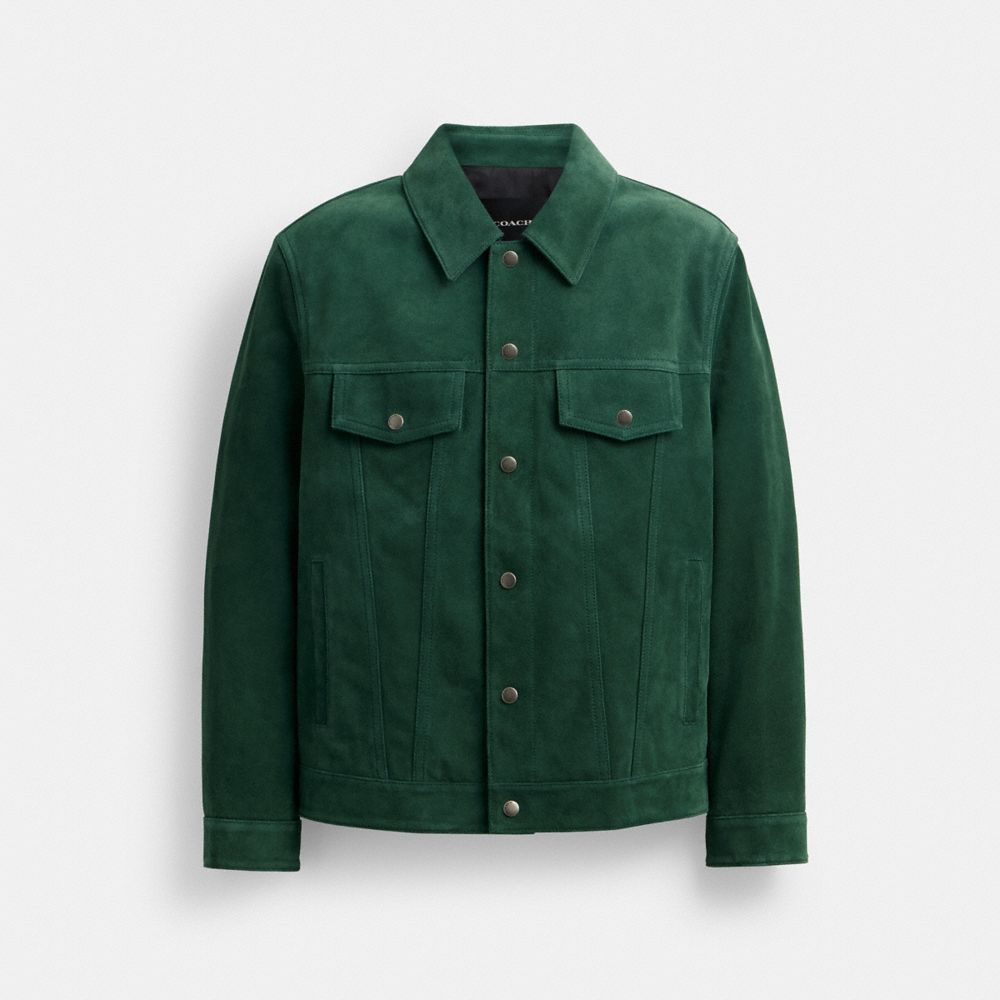 Coach Suede Leather Jacket Green | COH866857