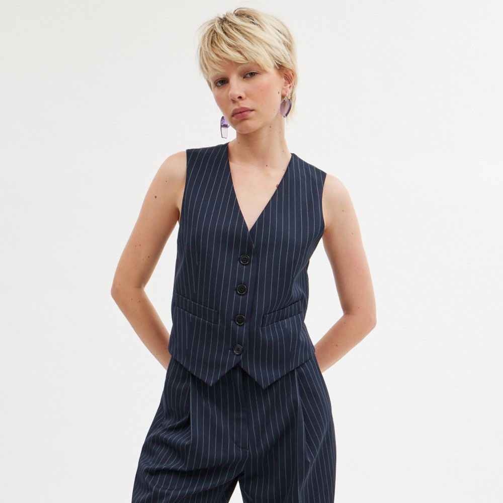 Coach Suit Vest Navy/White | COH865980