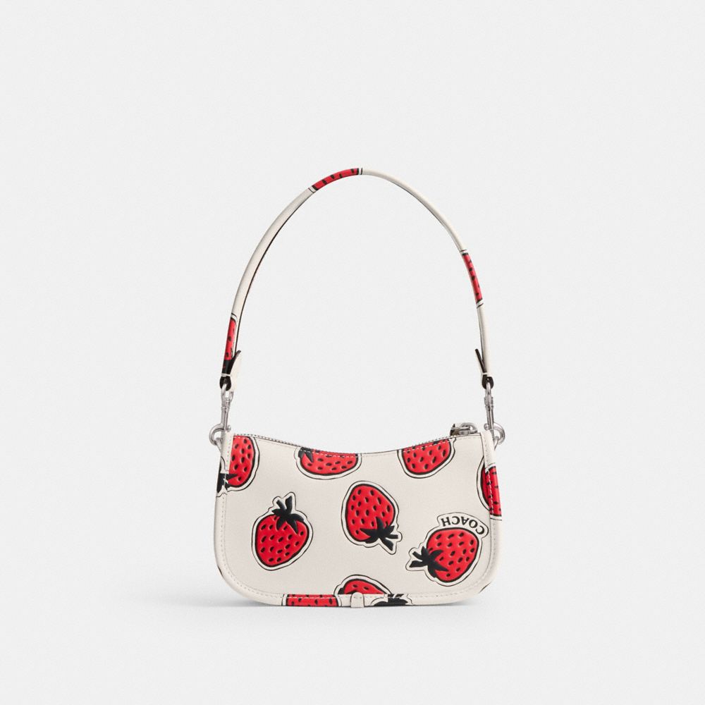 Coach Swinger Bag 20 With Strawberry Print Glovetanned Leather/Silver/Chalk Multi | COH864933
