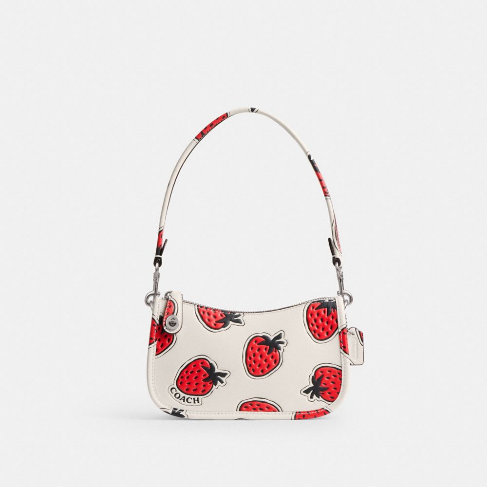 Coach Swinger Bag 20 With Strawberry Print Glovetanned Leather/Silver/Chalk Multi | COH864933