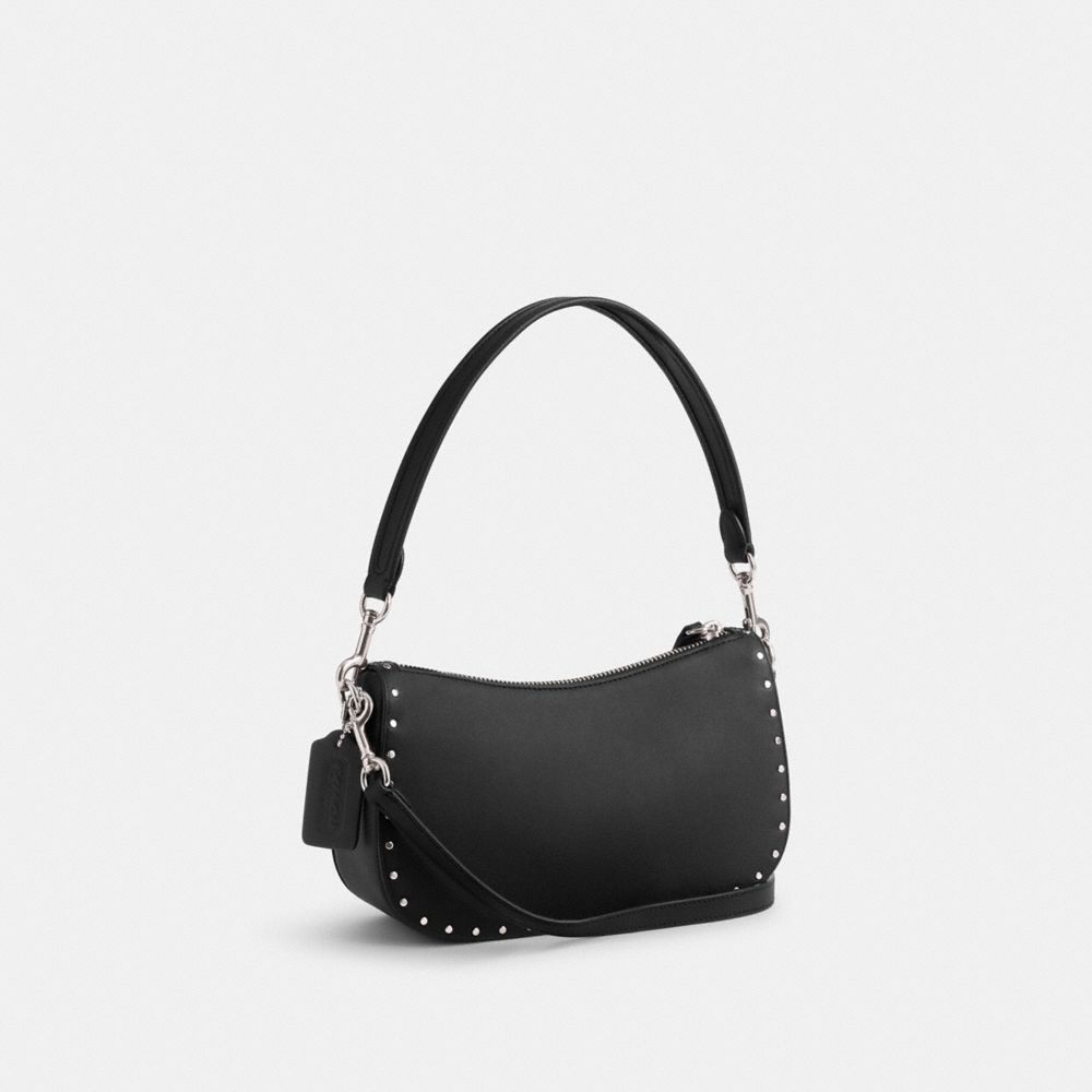 Coach Swinger Bag With Rivets Silver/Black | COH865391