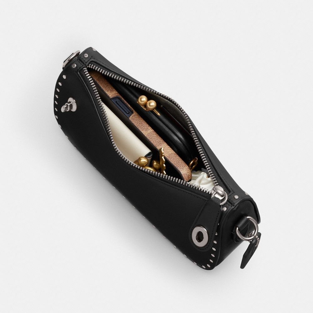 Coach Swinger Bag With Rivets Silver/Black | COH865391