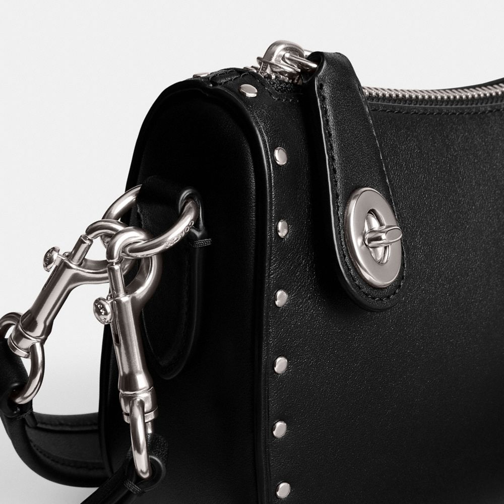 Coach Swinger Bag With Rivets Silver/Black | COH865391