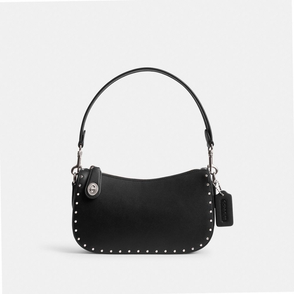 Coach Swinger Bag With Rivets Silver/Black | COH865391
