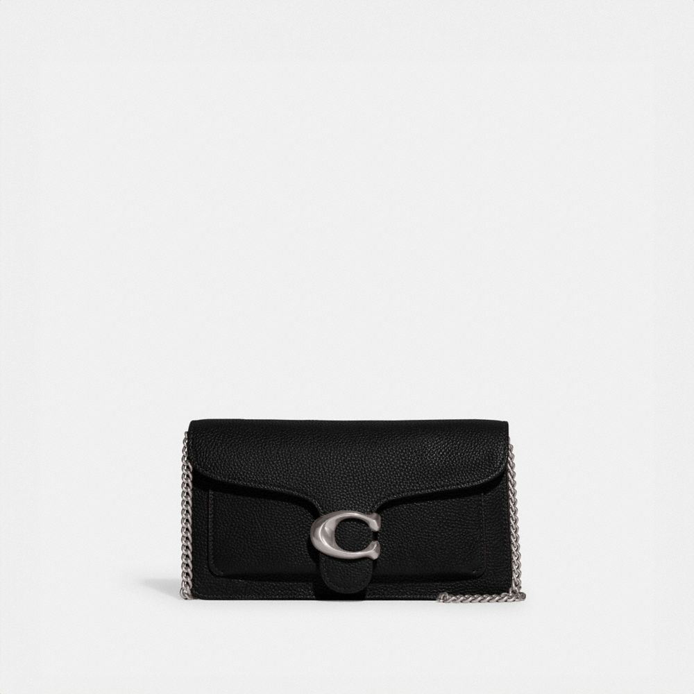 Coach Tabby Chain Clutch Polished Pebble Leather/Silver/Black | COH865214