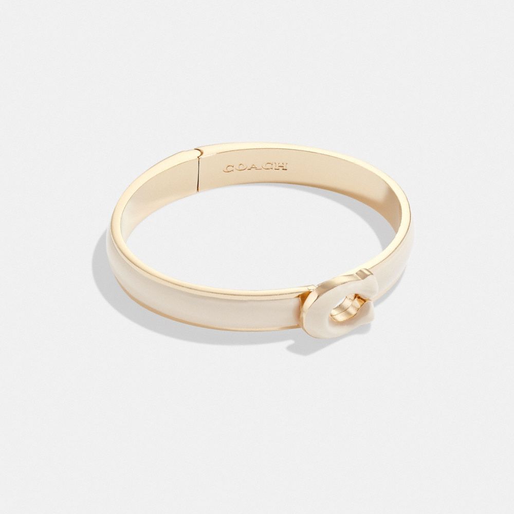 Coach Tabby Enamel Hinged Bangle Gold/Chalk | COH866078