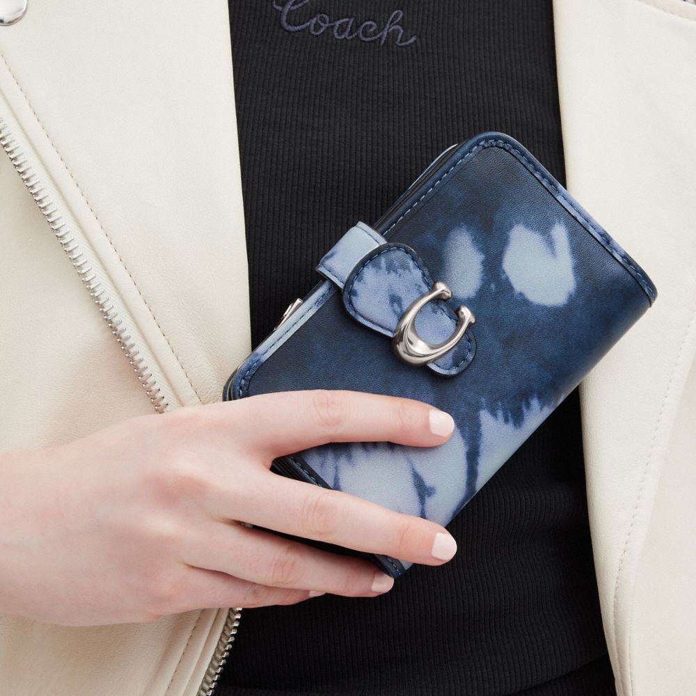 Coach Tabby Medium Wallet With Tie Dye Print Leather/Silver/Midnight Navy | COH865511