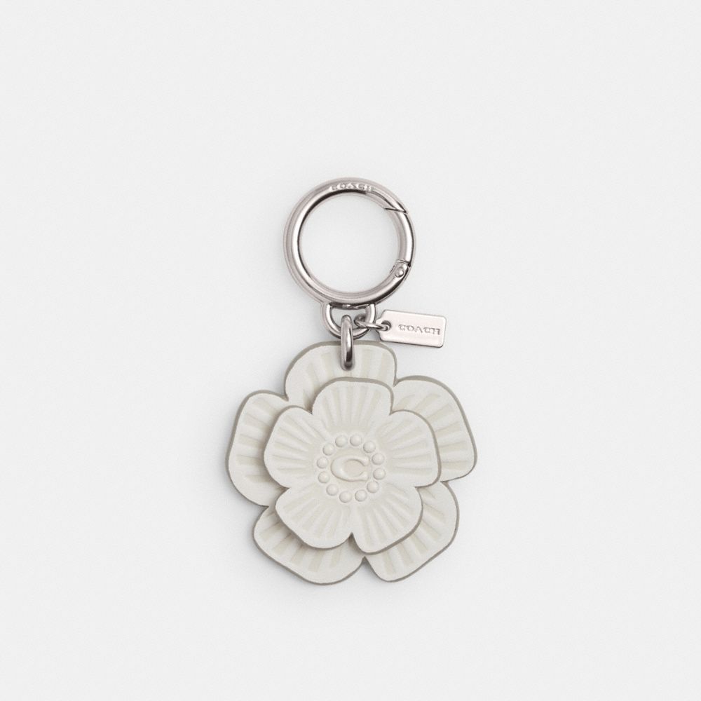 Coach Tea Rose Bag Charm Glovetanned Leather/Silver/Chalk | COH866476
