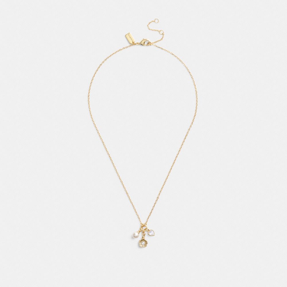 Coach Tea Rose Cluster Pendant Necklace Gold | COH866210