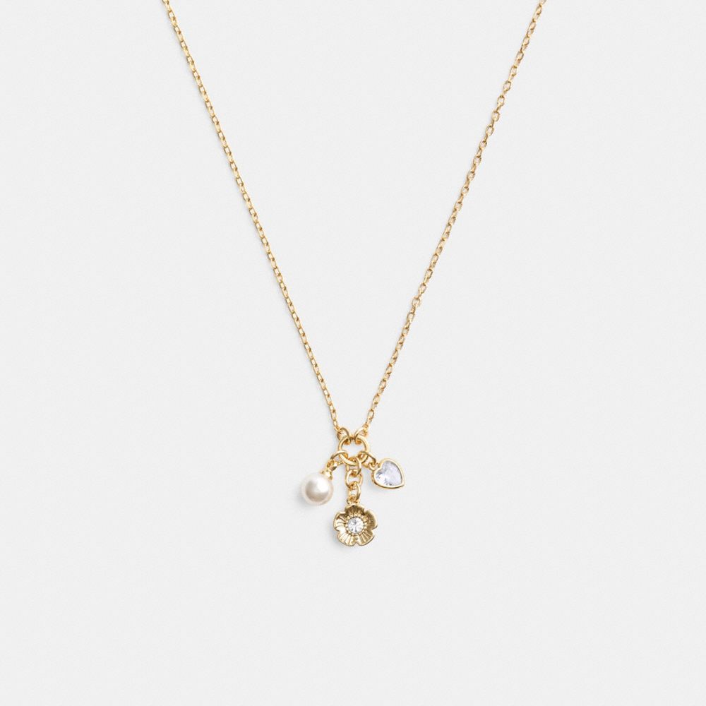 Coach Tea Rose Cluster Pendant Necklace Gold | COH866210
