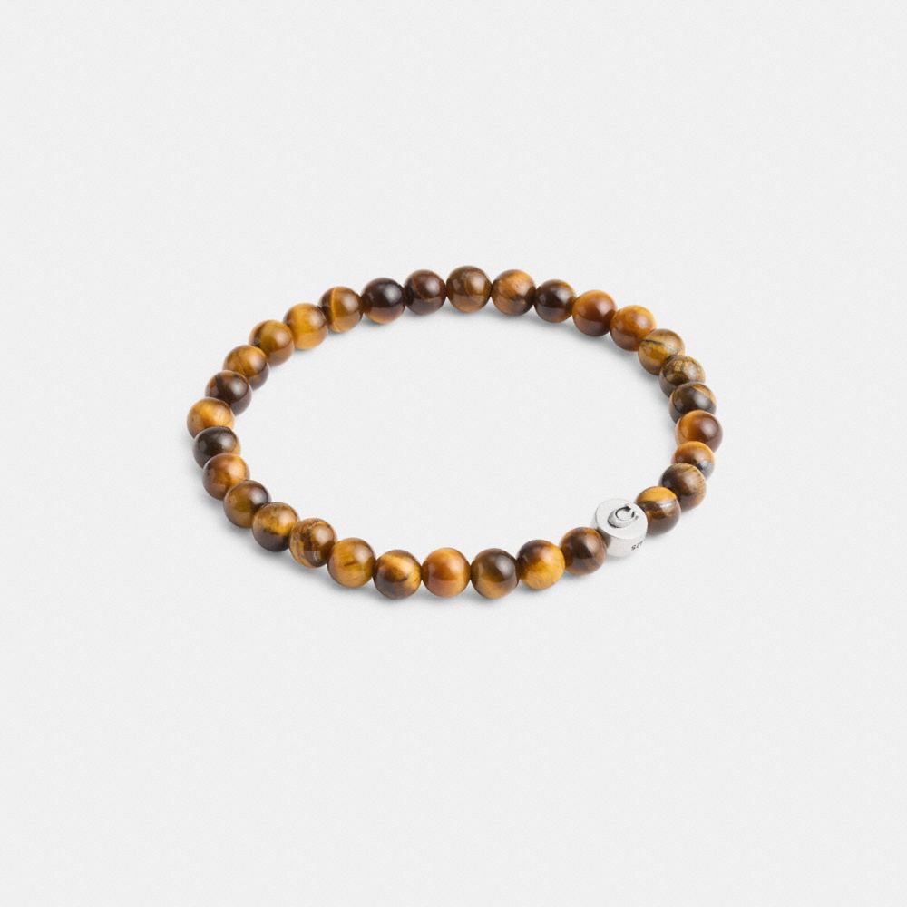 Coach Tiger’s Eye Beaded Bracelet Silver/Brown | COH867031