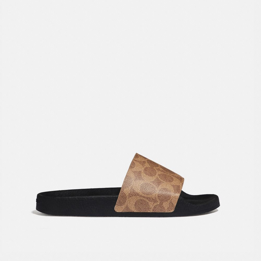 Coach Udele Sport Slide In Signature Canvas Signature Coated Canvas/Rubber/Tan | COH865855