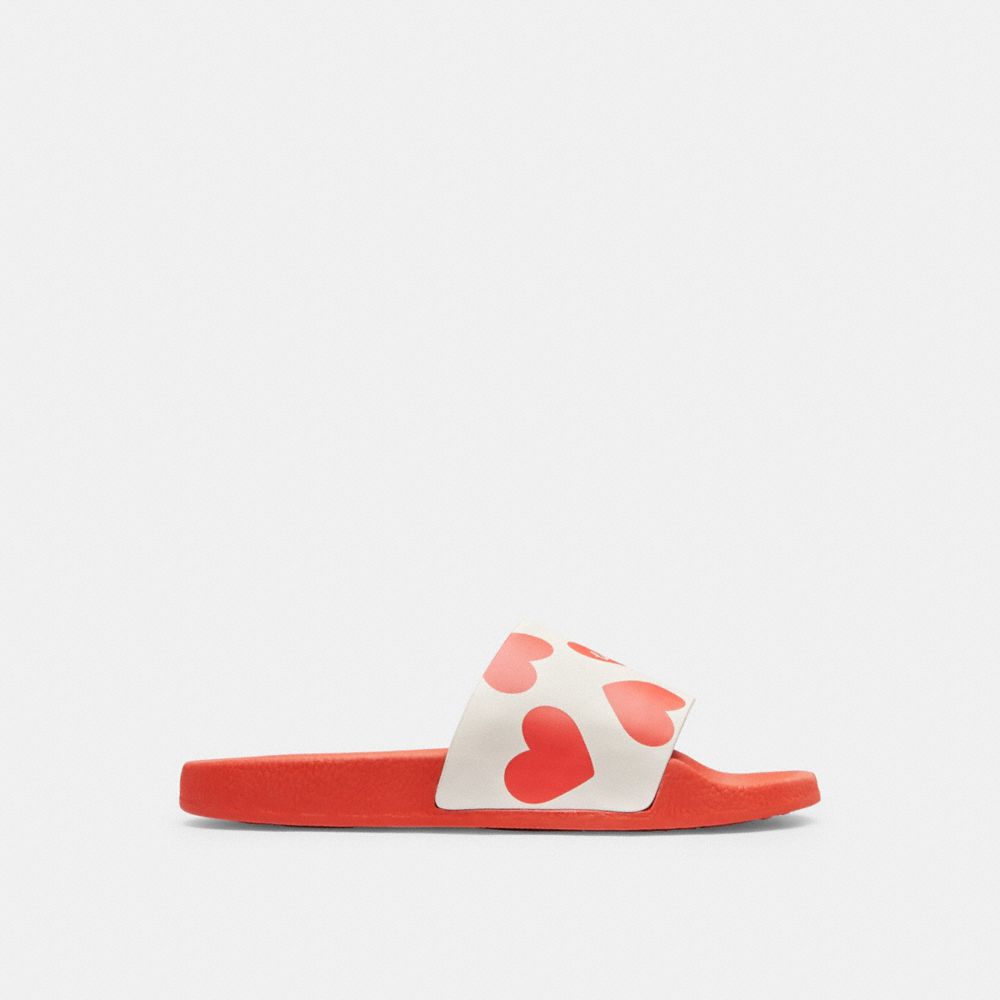Coach Udele Sport Slide With Valentine'S Print Rubber/Chalk/Sport Red | COH865891