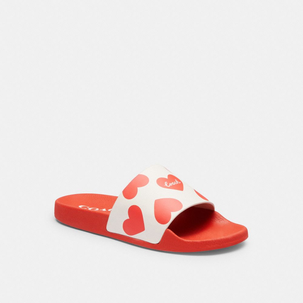 Coach Udele Sport Slide With Valentine'S Print Rubber/Chalk/Sport Red | COH865891