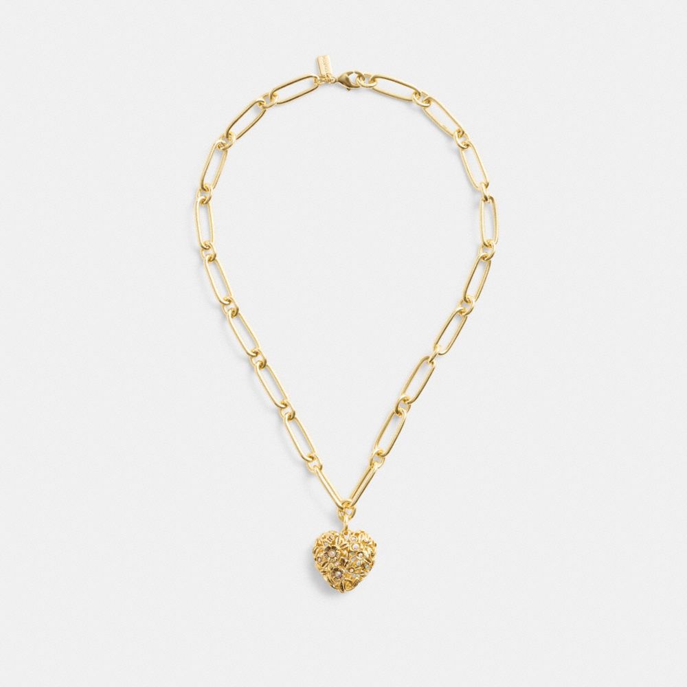 Coach Vintage Heart Pendant Chain Link Necklace Gold | COH866168