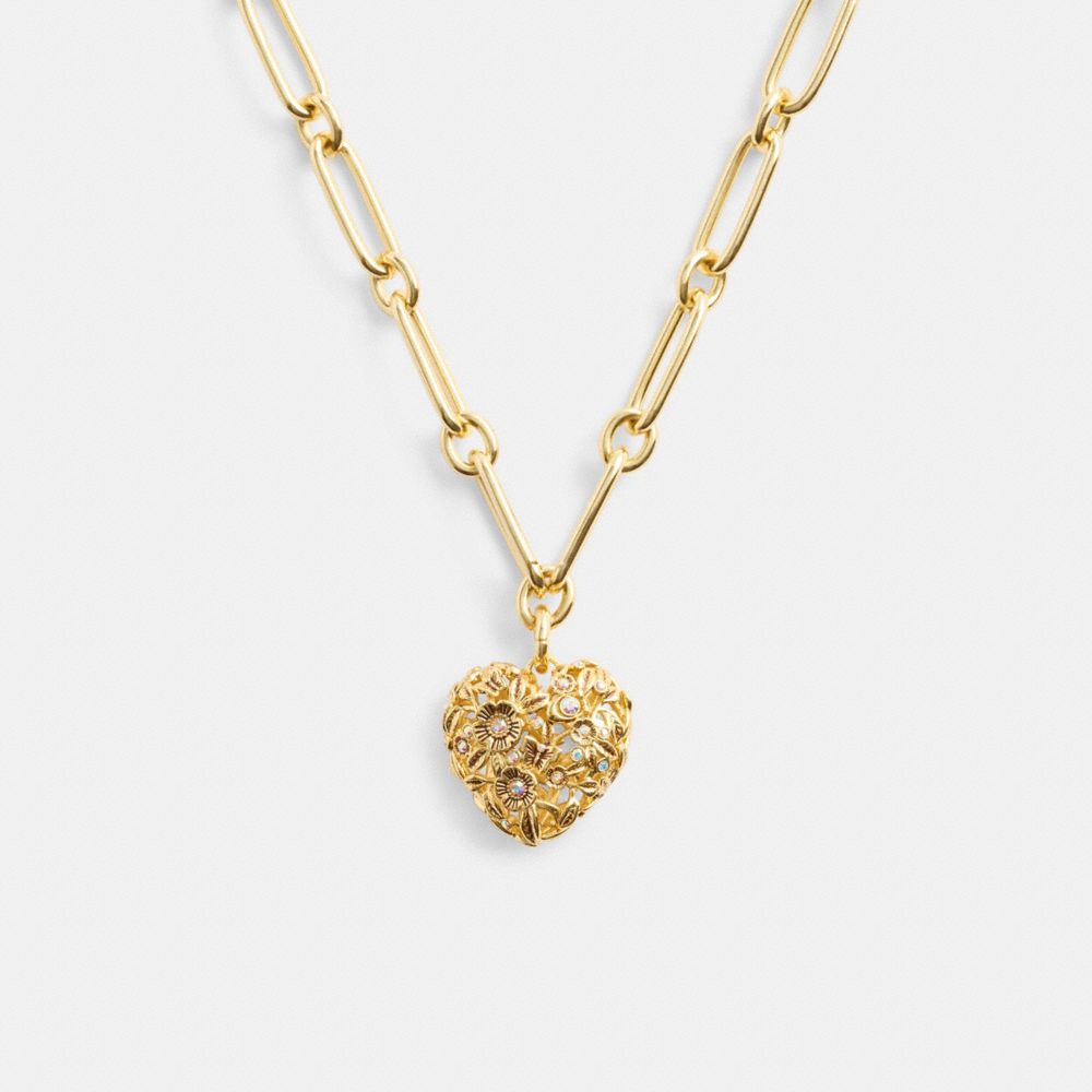 Coach Vintage Heart Pendant Chain Link Necklace Gold | COH866168