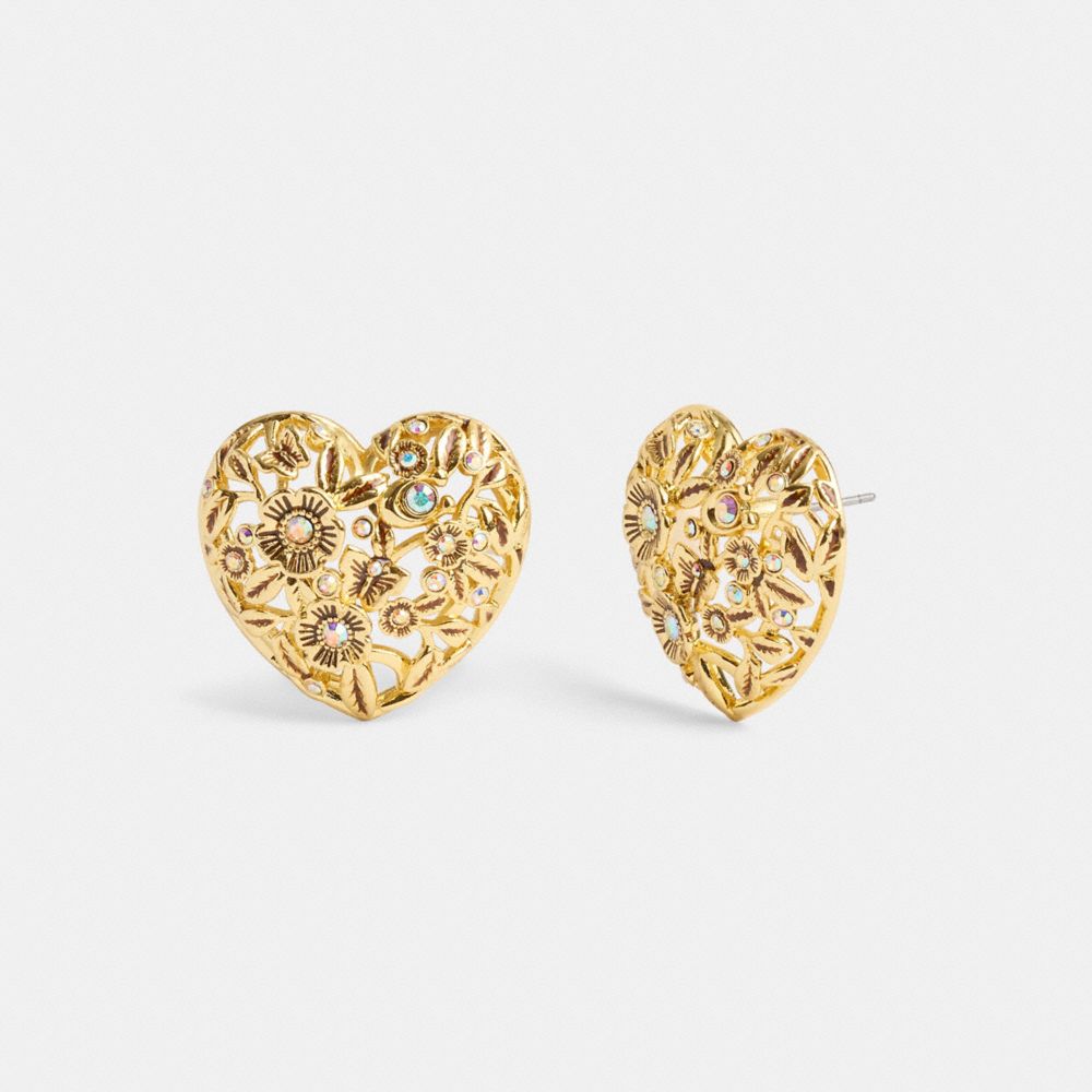 Coach Vintage Heart Statement Stud Earrings Gold | COH866144