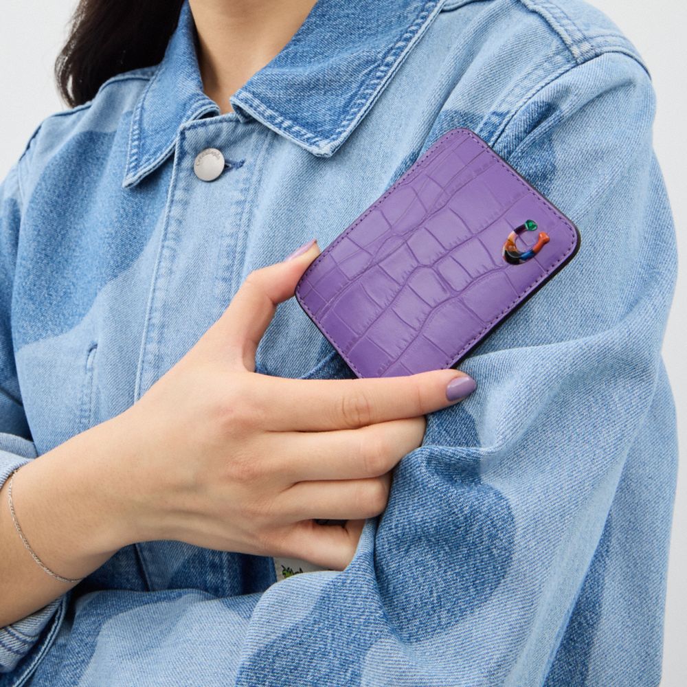 Coach Wavy Card Case In Croc Embossed Coachtopia Leather Iris | COH865543