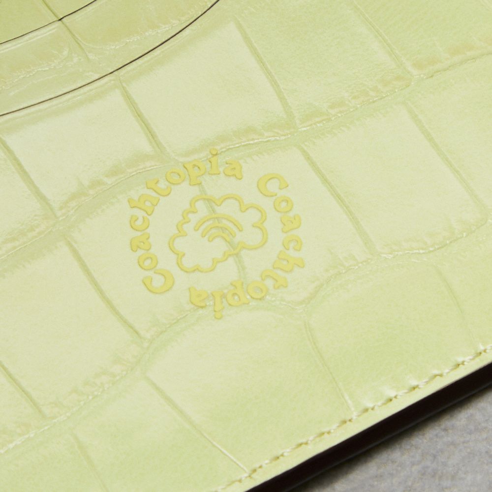 Coach Wavy Card Case In Croc Embossed Coachtopia Leather Pale Lime | COH865677