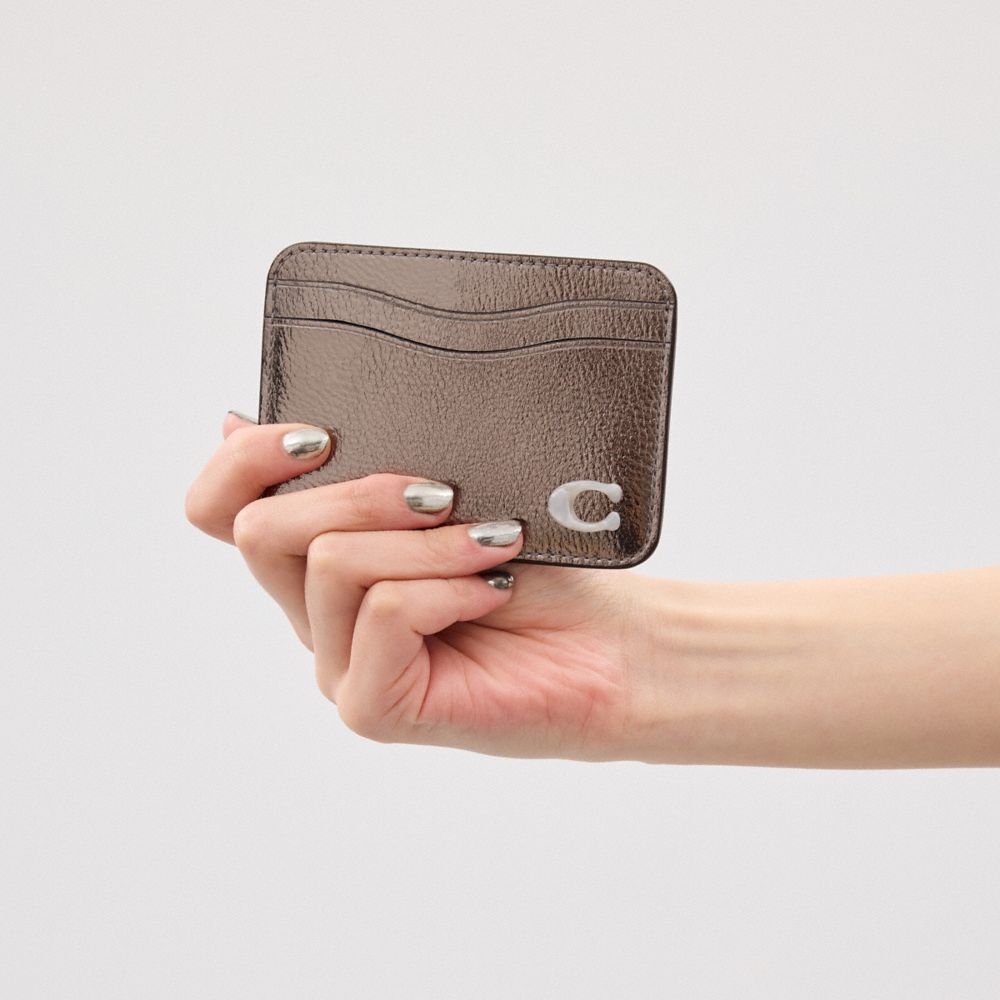 Coach Wavy Card Case In Metallic Coachtopia Leather Gunmetal Metallic | COH865564