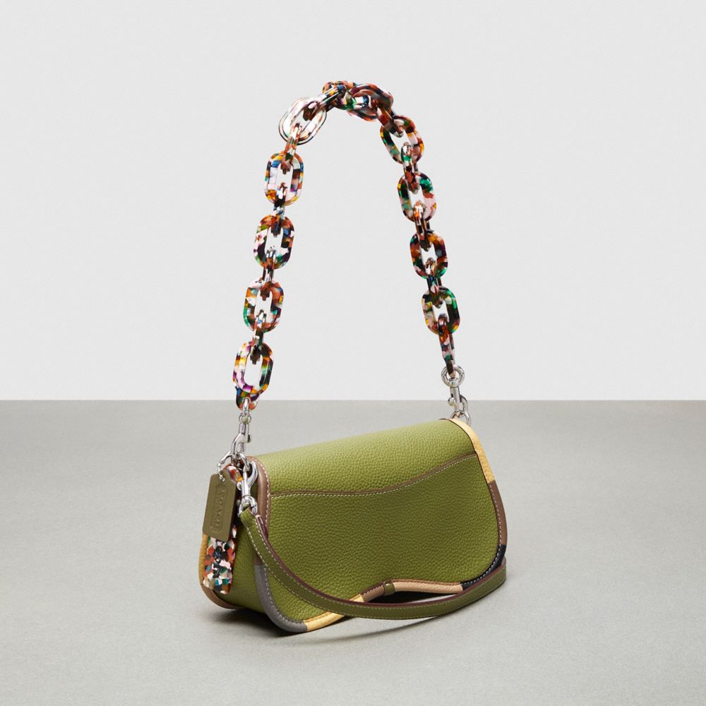 Coach Wavy Dinky Bag With Colorful Binding In Upcrafted Leather Coachtopia Leather/Olive Green Multi | COH865307