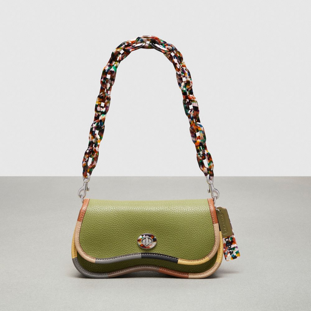 Coach Wavy Dinky Bag With Colorful Binding In Upcrafted Leather Coachtopia Leather/Olive Green Multi | COH865307