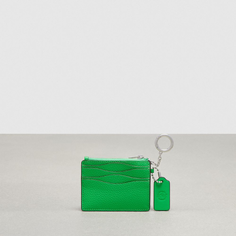 Coach Wavy Zip Card Case In Pebbled Coachtopia Leather With Key Ring Electric Kelp | COH865560