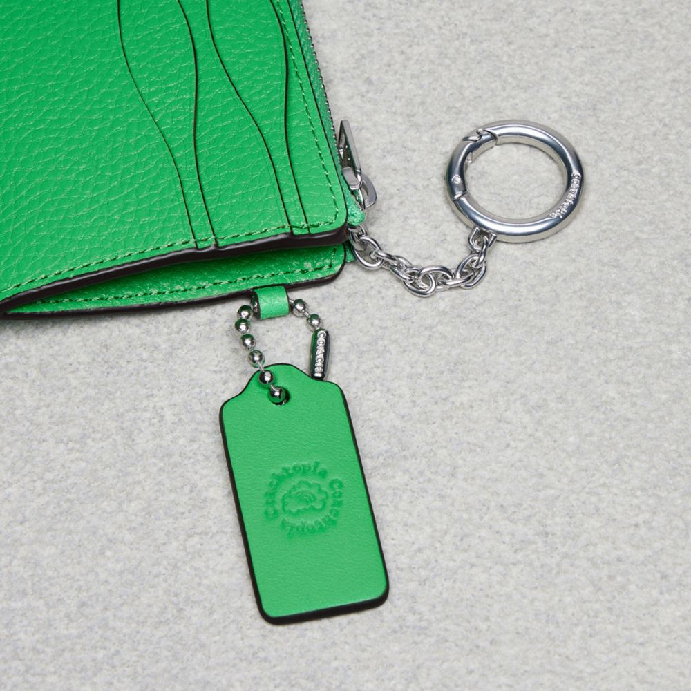 Coach Wavy Zip Card Case In Pebbled Coachtopia Leather With Key Ring Electric Kelp | COH865560