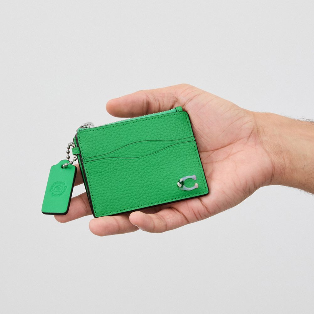 Coach Wavy Zip Card Case In Pebbled Coachtopia Leather With Key Ring Electric Kelp | COH865560