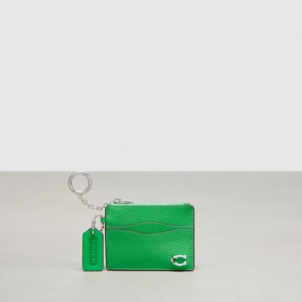 Coach Wavy Zip Card Case In Pebbled Coachtopia Leather With Key Ring Electric Kelp | COH865560