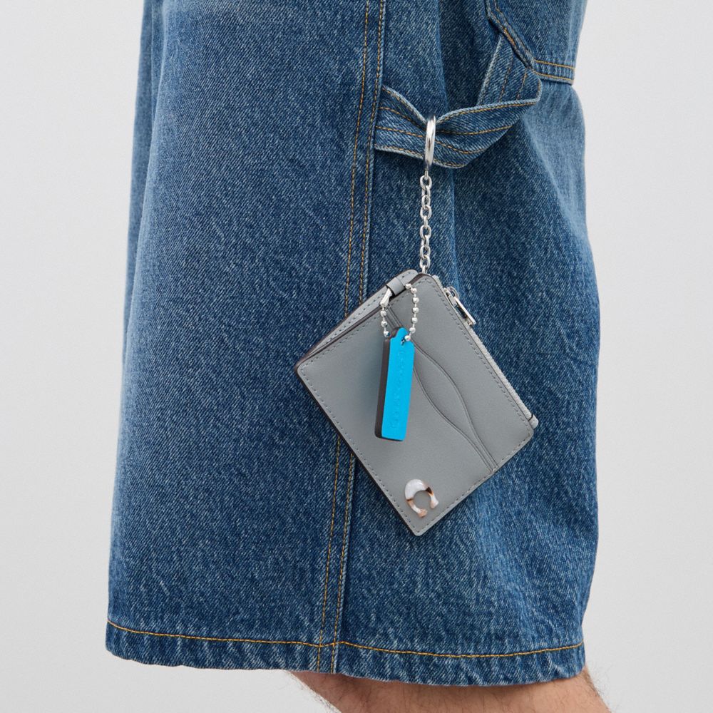Coach Wavy Zip Card Case With Key Ring In Smooth Coachtopia Leather Washed Steel | COH865542
