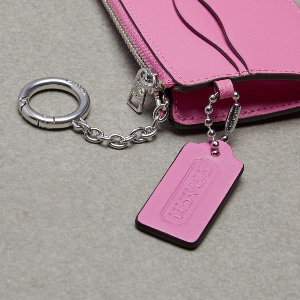 Coach Wavy Zip Card Case With Key Ring In Smooth Coachtopia Leather Bright Magenta | COH865648