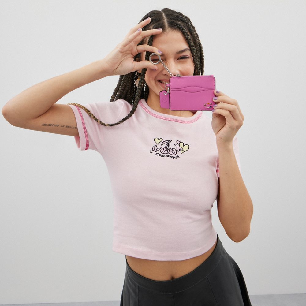 Coach Wavy Zip Card Case With Key Ring In Smooth Coachtopia Leather Bright Magenta | COH865648