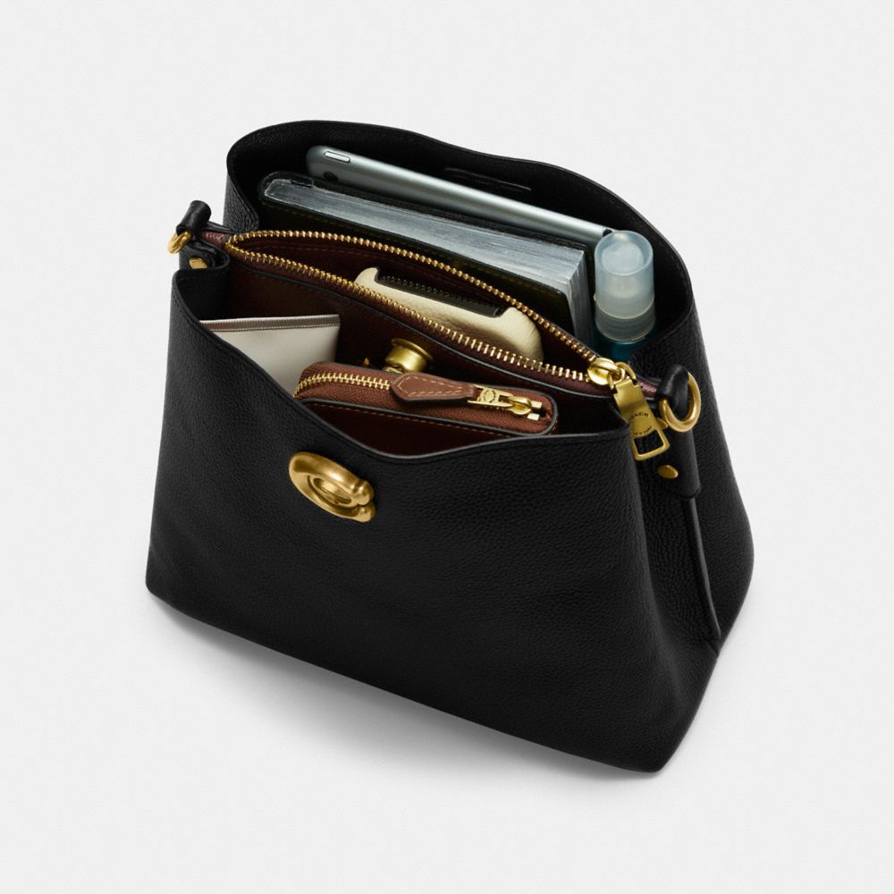 Coach Willow Bucket Bag Refined Pebble Leather/Brass/Black | COH864928