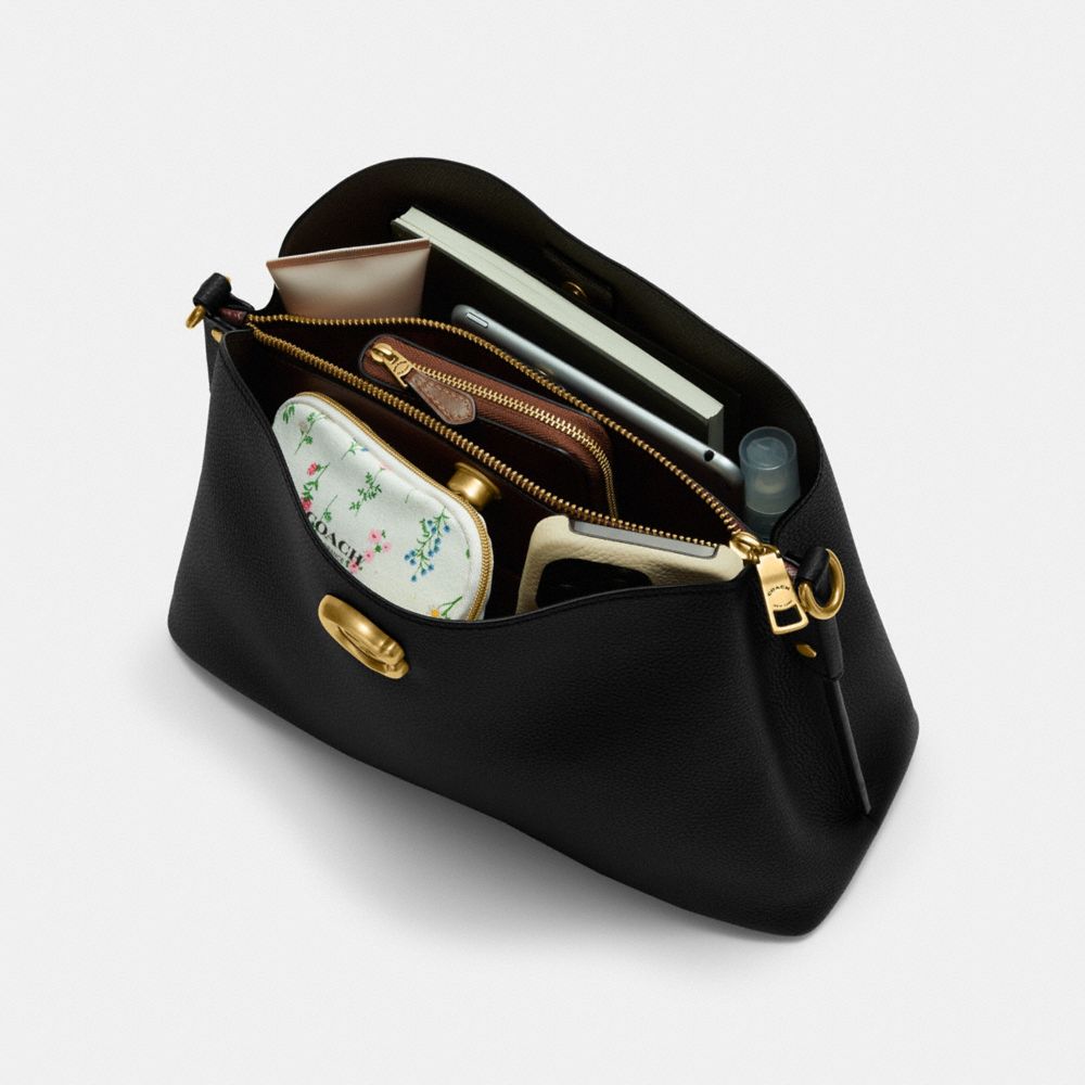 Coach Willow Shoulder Bag Refined Pebble Leather/Brass/Black | COH864950