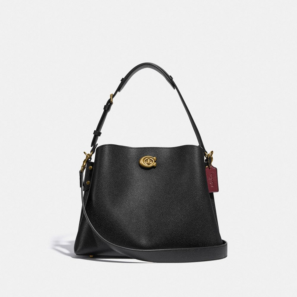 Coach Willow Shoulder Bag Refined Pebble Leather/Brass/Black | COH864950