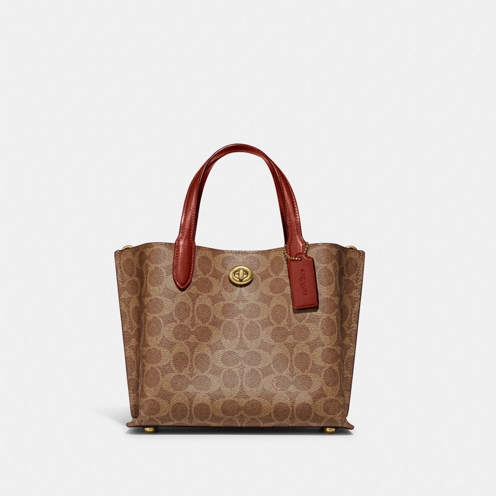 Coach Willow Tote Bag 24 In Signature Canvas Signature Coated Canvas/Brass/Tan/Rust | COH865059