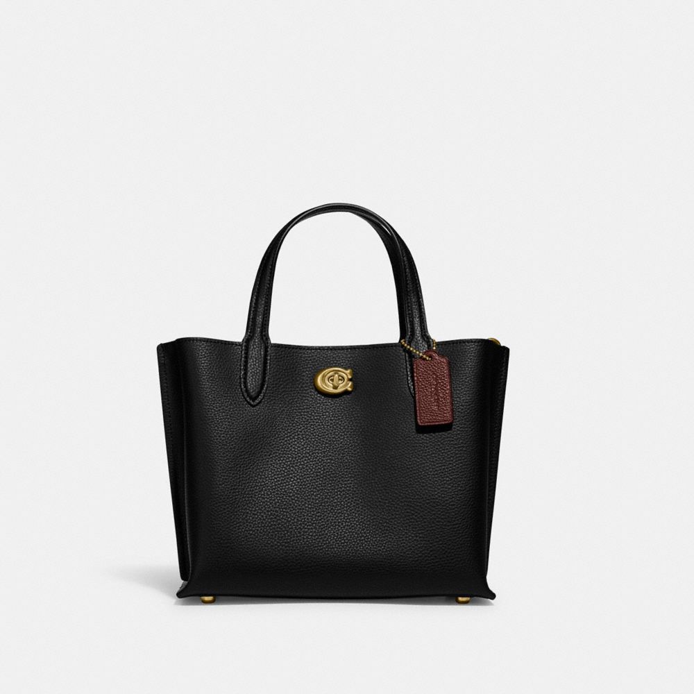 Coach Willow Tote Bag 24 Refined Pebble Leather/Brass/Black | COH865327